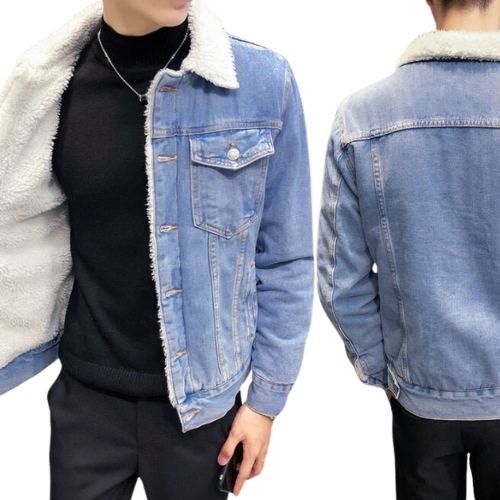 Jaqueta Jeans Masculina Forrada com Pele de Carneiro